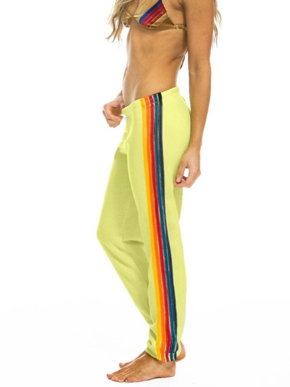 Aviator Nation 5 Stripe Sweatpants Neon Yellow small some piling